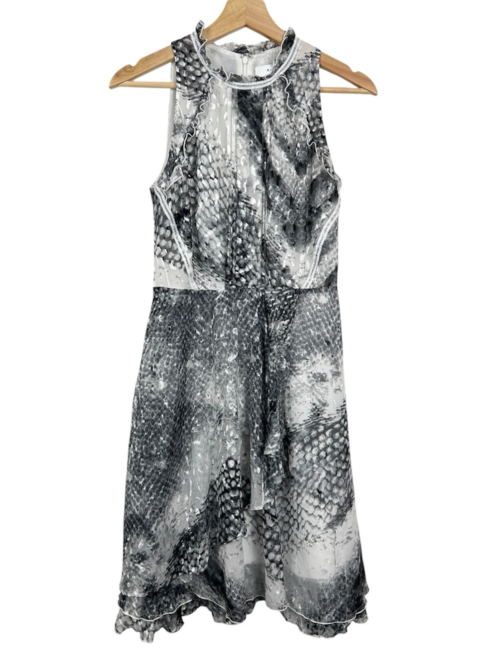 REISS Sibilla Burnout Snake Print Dress, Grey, Size 4 - Picture 2 of 16